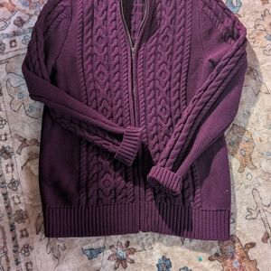 L.L. Bean Purple Cable Knit Cardigan